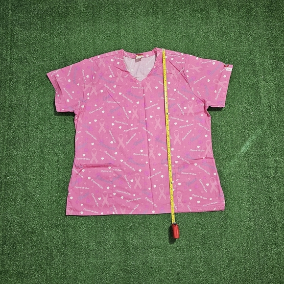 Dickies Pink Ribbon Pattern Scrub Top - Picture 2 of 6